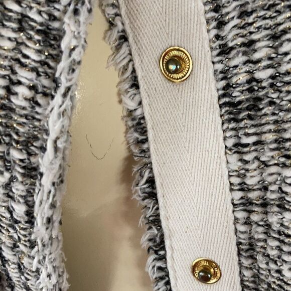 ANTHROPOLOGY Cottonaire fringe snap jacket zippered pockets Black cream Small - Picture 5 of 15